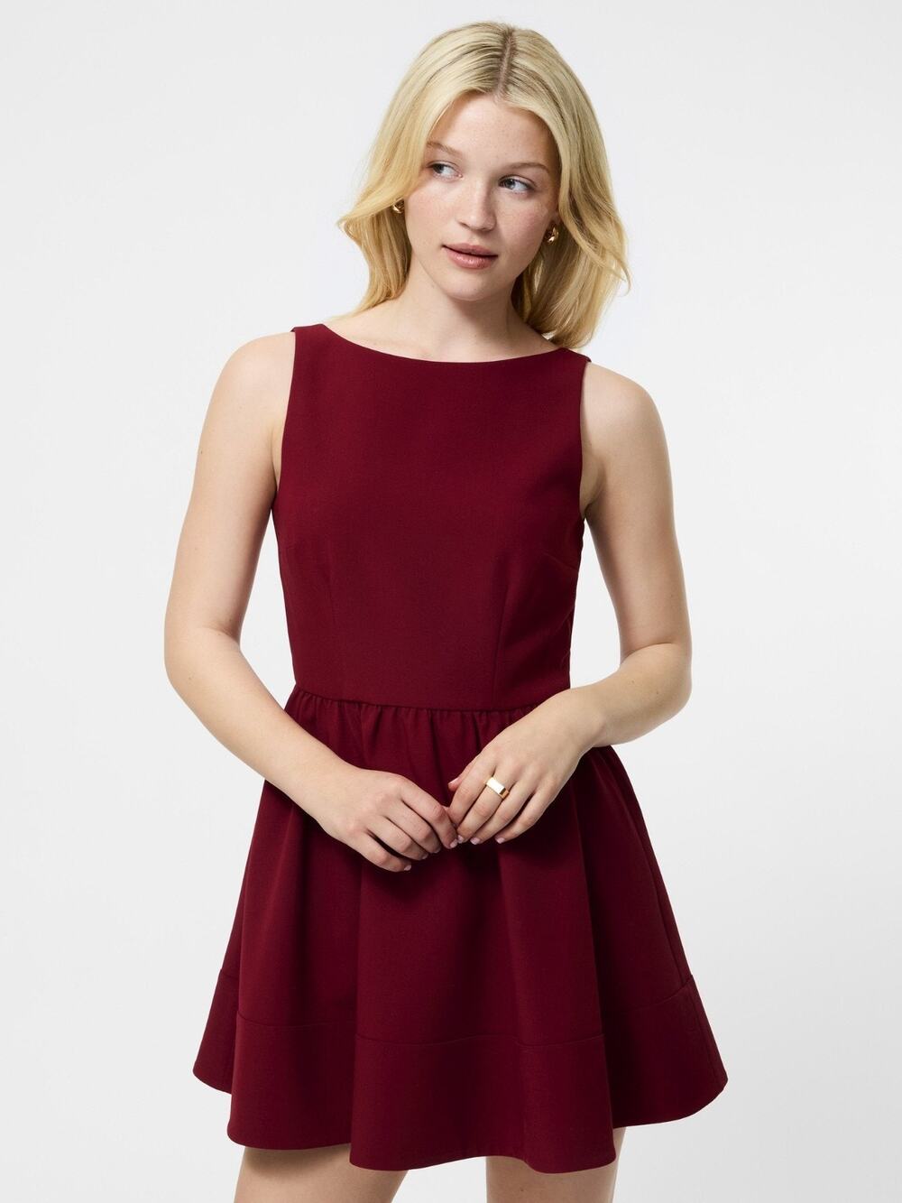 French Connection Fit and Flare Low Back Mini Dress Cabernet Size 10 3444